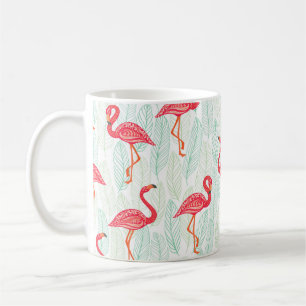 Pattern with pink flamingo ornaments on a backgrou coffee mug