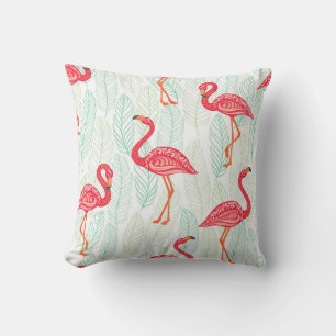 Pattern with pink flamingo ornaments on a backgrou cushion