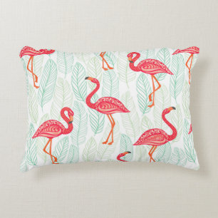 Pattern with pink flamingo ornaments on a backgrou decorative cushion