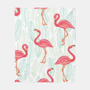 Pattern with pink flamingo ornaments on a backgrou fleece blanket
