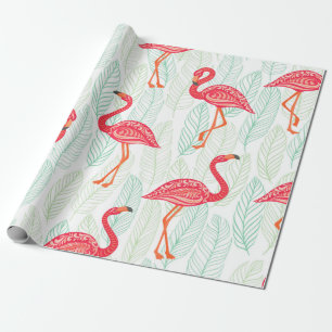 Pattern with pink flamingo ornaments on a backgrou wrapping paper