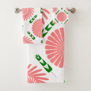 pattern with pink flowers bath towel set