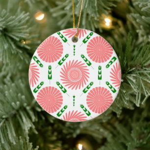 pattern with pink flowers ceramic tree decoration