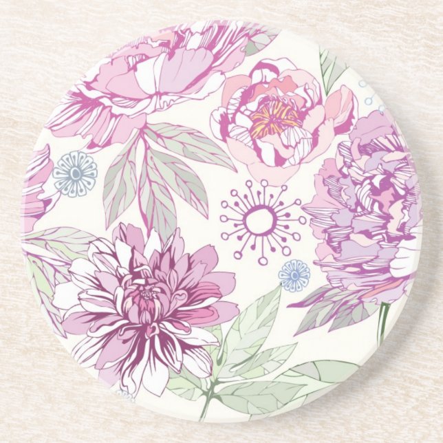 Pattern with pink flowers coaster (Front)