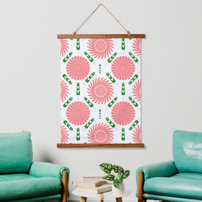  pattern with pink flowers   hanging tapestry (Living Room)