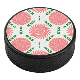  pattern with pink flowers   hockey puck