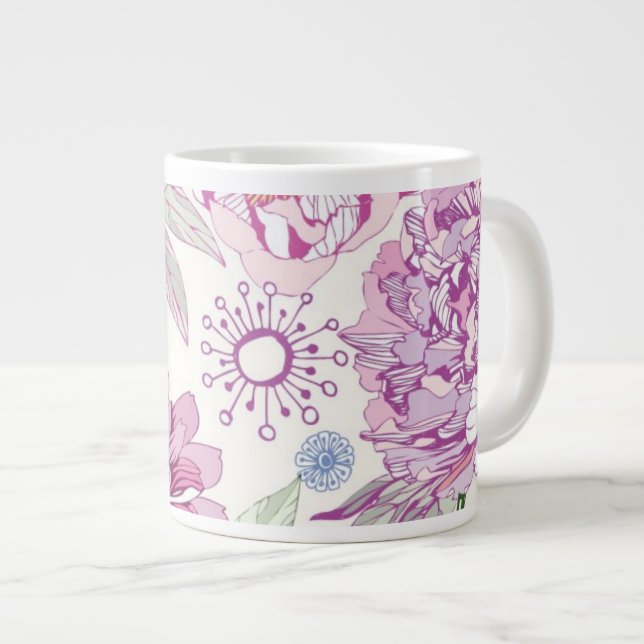 Pattern with pink flowers large coffee mug (Front Right)