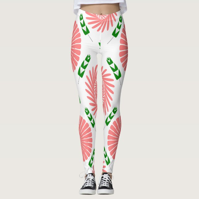  pattern with pink flowers   leggings (Front)