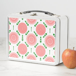  pattern with pink flowers   metal lunch box