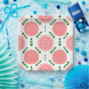 pattern with pink flowers paper plate