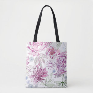 Pattern with pink flowers tote bag