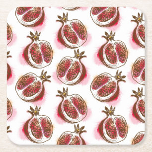 Pattern with pomegranate square paper coaster