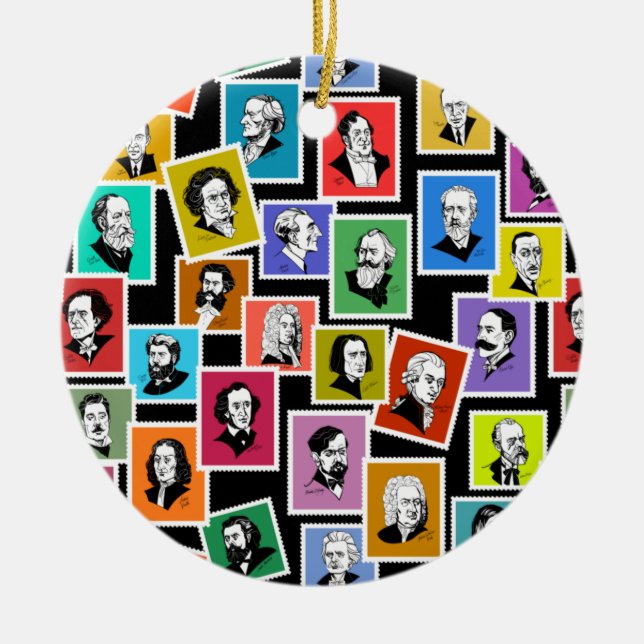 Pattern with portraits of the greatest composers ceramic tree decoration (Front)