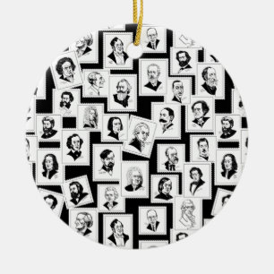 Pattern with portraits of the greatest composers ceramic tree decoration