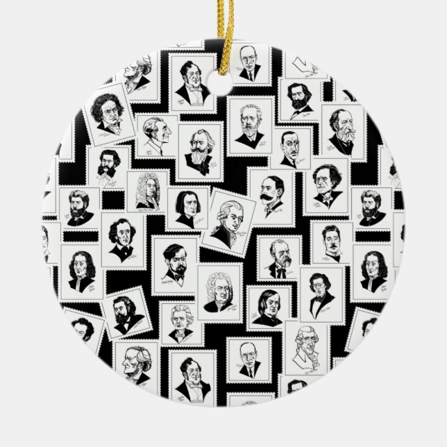 Pattern with portraits of the greatest composers ceramic tree decoration (Front)