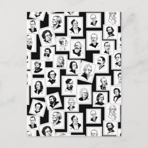 Pattern with portraits of the greatest composers postcard