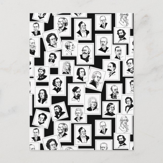 Pattern with portraits of the greatest composers postcard (Front)