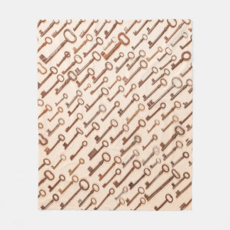 Pattern with real vintage victorian keys on kraft  fleece blanket