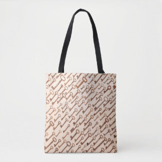 Pattern with real vintage victorian keys on kraft  tote bag