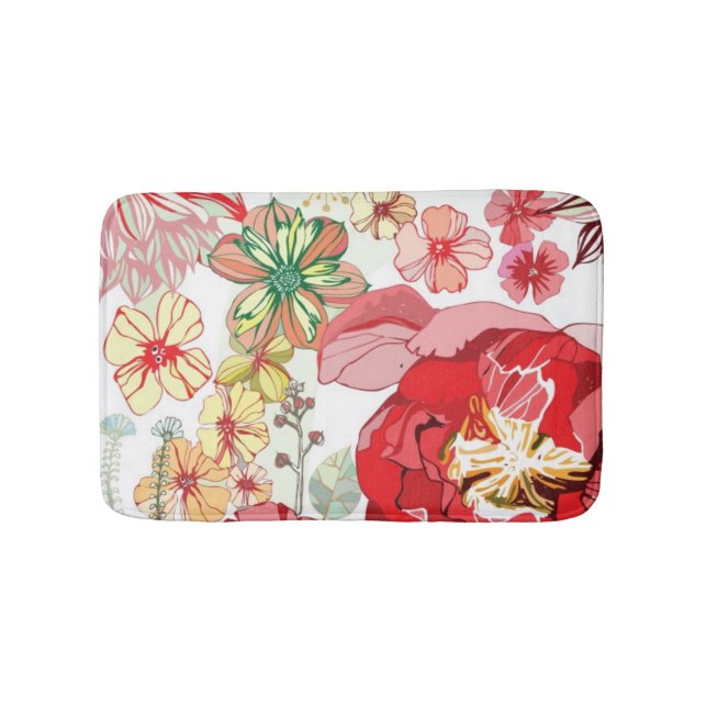 Pattern with red flowers bath mat (Front)