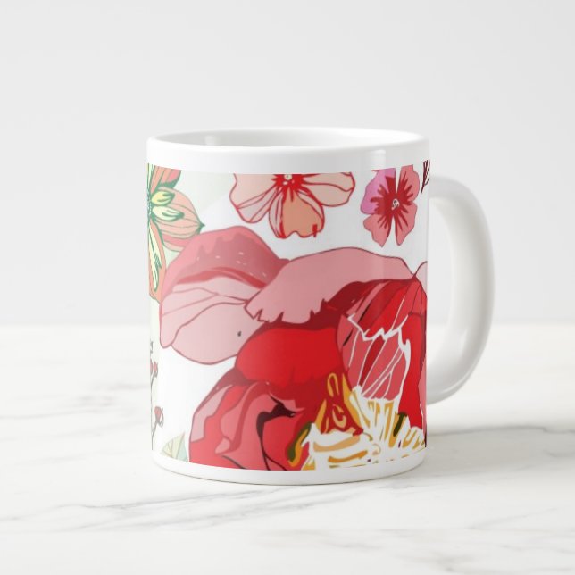Pattern with red flowers large coffee mug (Front Right)