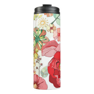 Pattern with red flowers thermal tumbler