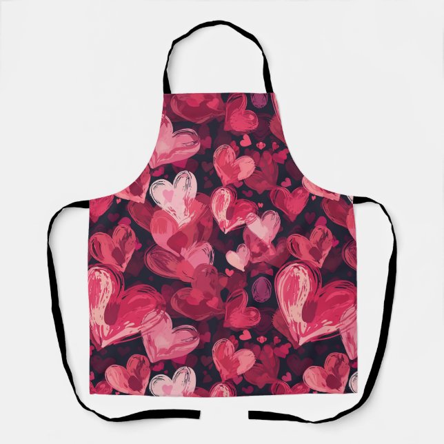 pattern with red hearts for Valentines Day  Apron (Front)