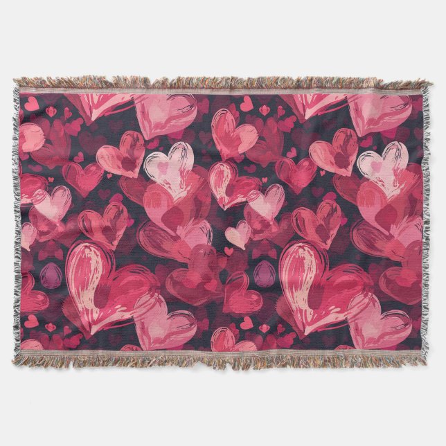 pattern with red hearts for Valentines Day  Throw Blanket (Front)
