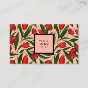 Pattern with red tulips business card
