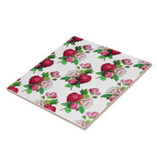 Pattern with Red, White and Pink Roses, Tile