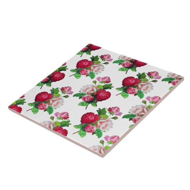 Pattern with Red, White and Pink Roses, Tile (Side)