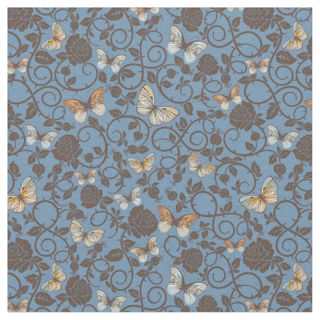 pattern with roses and butterfly fabric (Close Up)