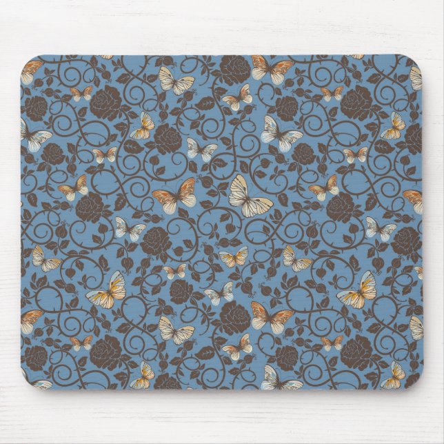 pattern with roses and butterfly mouse pad (Front)