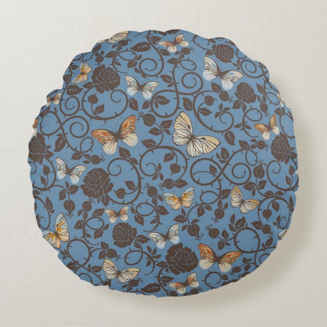 pattern with roses and butterfly round cushion (Front)