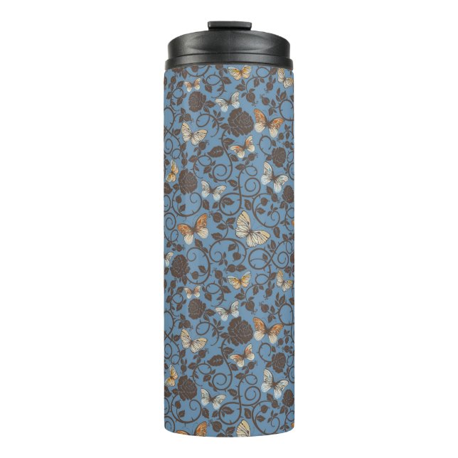 pattern with roses and butterfly thermal tumbler (Front)