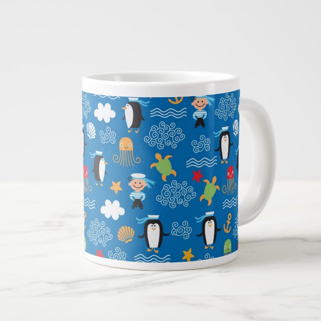pattern with sea theme large coffee mug (Front Right)
