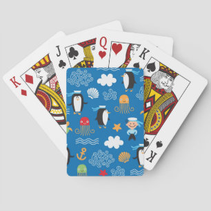 pattern with sea theme playing cards