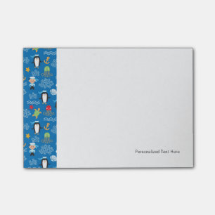 pattern with sea theme post-it notes