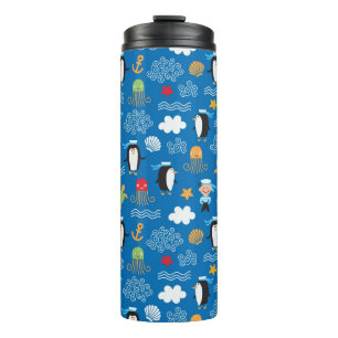 pattern with sea theme thermal tumbler