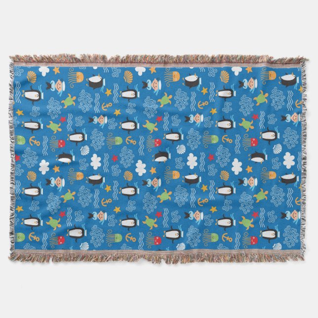pattern with sea theme throw blanket (Front)