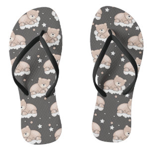 pattern with small bear sleeping jandals