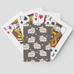 pattern with small bear sleeping playing cards