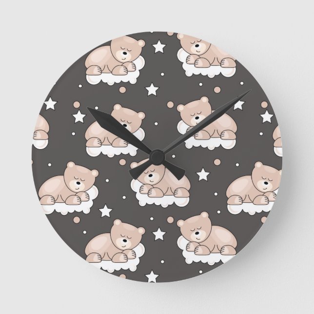 pattern with small bear sleeping round clock (Front)