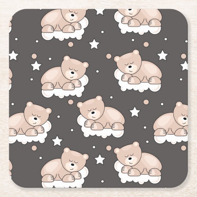 pattern with small bear sleeping square paper coaster (Front)