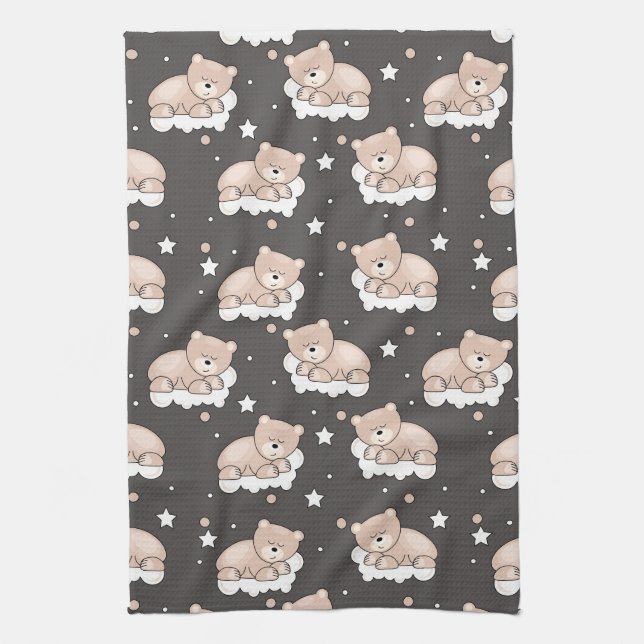 pattern with small bear sleeping tea towel (Vertical)