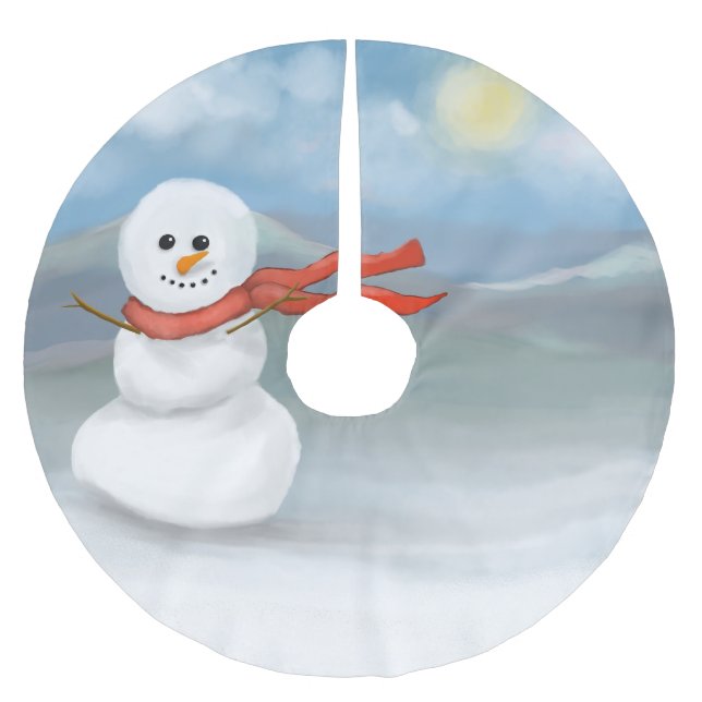 Pattern With snow man Brushed Polyester Tree Skirt (Front)