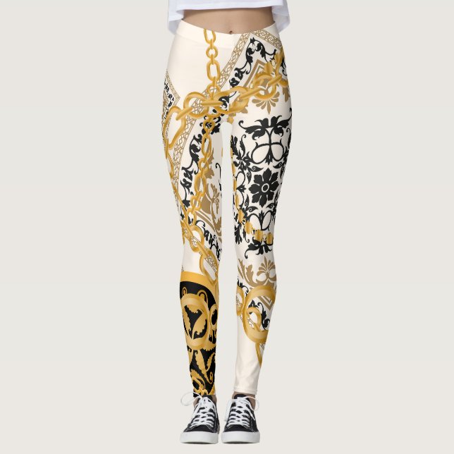 Pattern with stones, chains, pearls. leggings (Front)