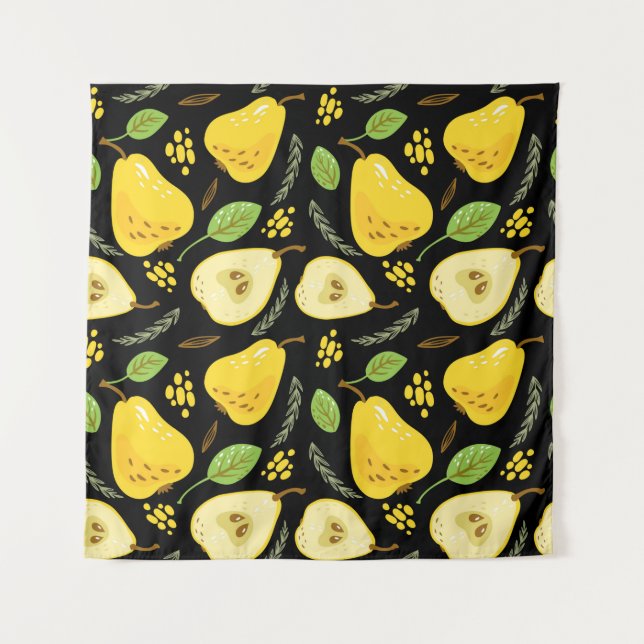 Pattern with sweet yellow pears with leaves, flowe tapestry (Front)