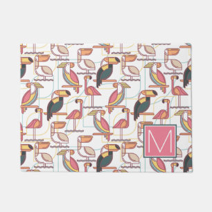 Pattern With Tropical Birds   Add Your Initial Doormat