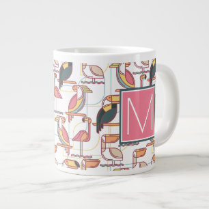 Pattern With Tropical Birds Add Your Initial Large Coffee Mug